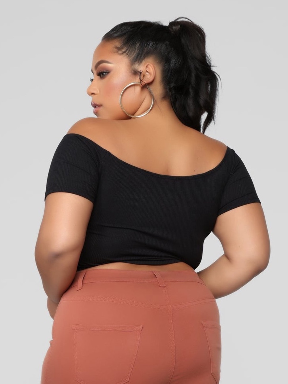 Fashion Nova Off-Shoulder Button Crop Top - Picture 6 of 6